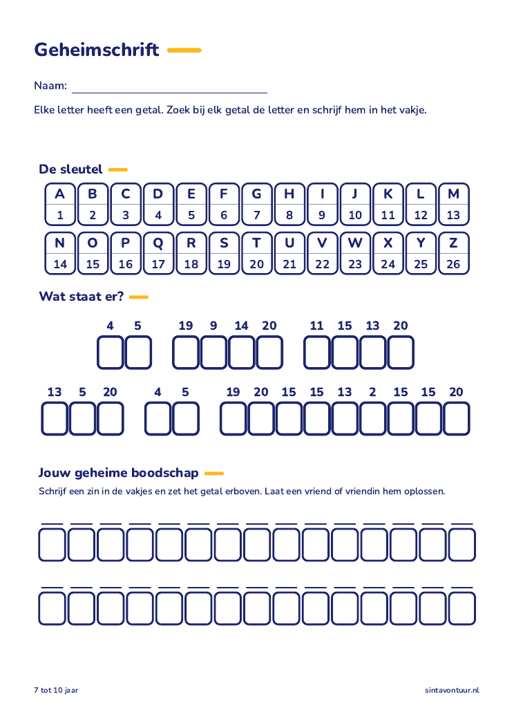 Geheimschrift, sinterklaas werkblad om te printen