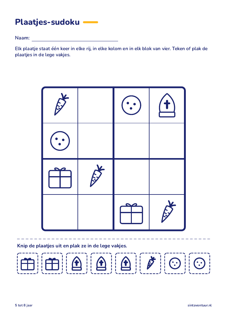 Plaatjes-sudoku, sinterklaas werkblad om te printen