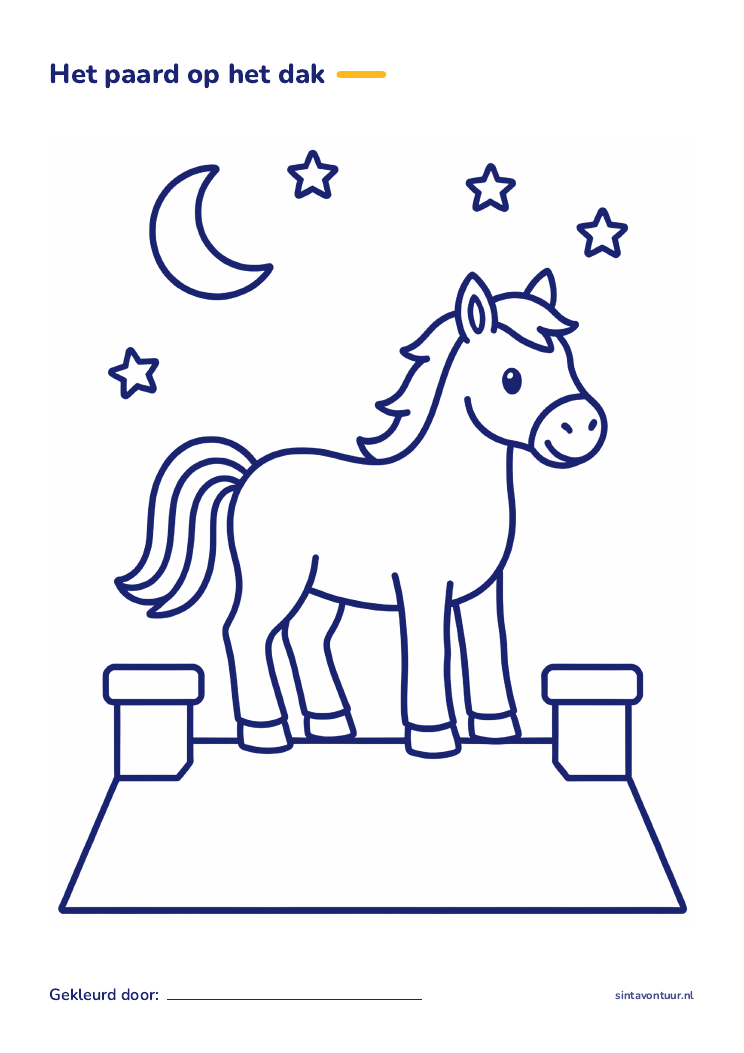 Kleurplaat: het paard op het dak