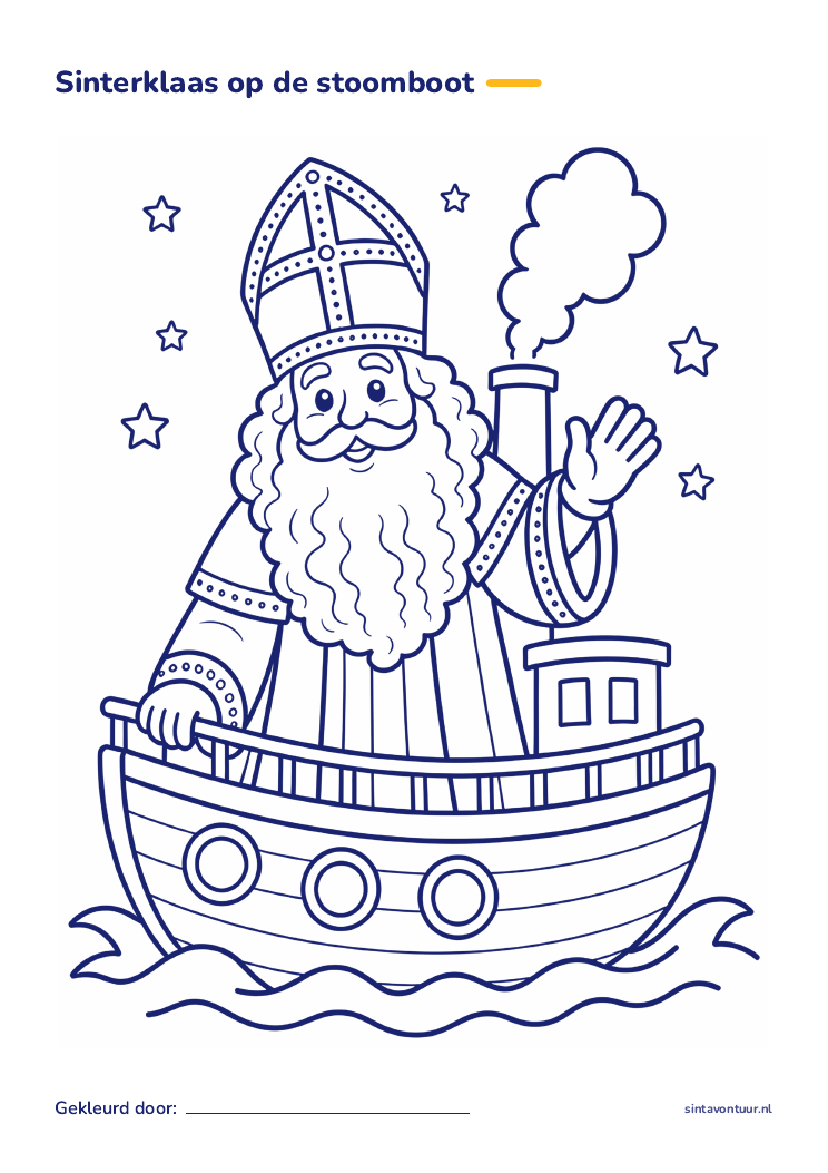 Kleurplaat: sinterklaas op de stoomboot